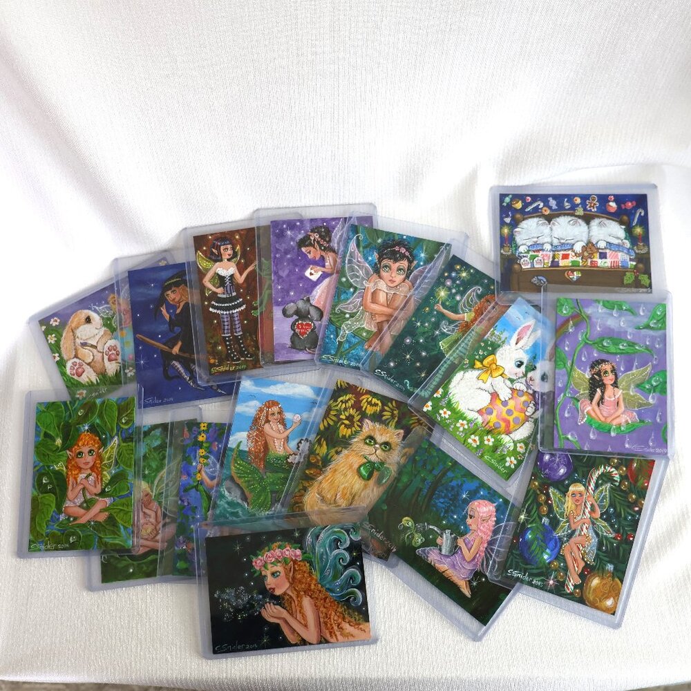 Miniature Art - ACEO - Fairy Art - Cute Animal Art - Art Cards for Trading